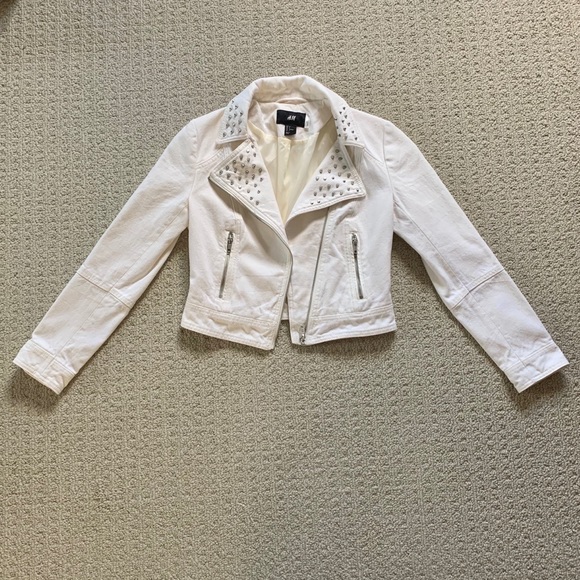 H&M White Studded Canvas Moto Jacket - Picture 2 of 9